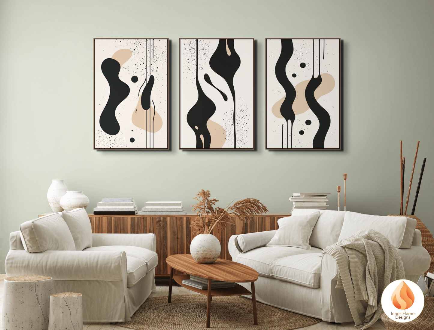 Fluid Minimalist Art for Modern Home Design | Triptych Artwork