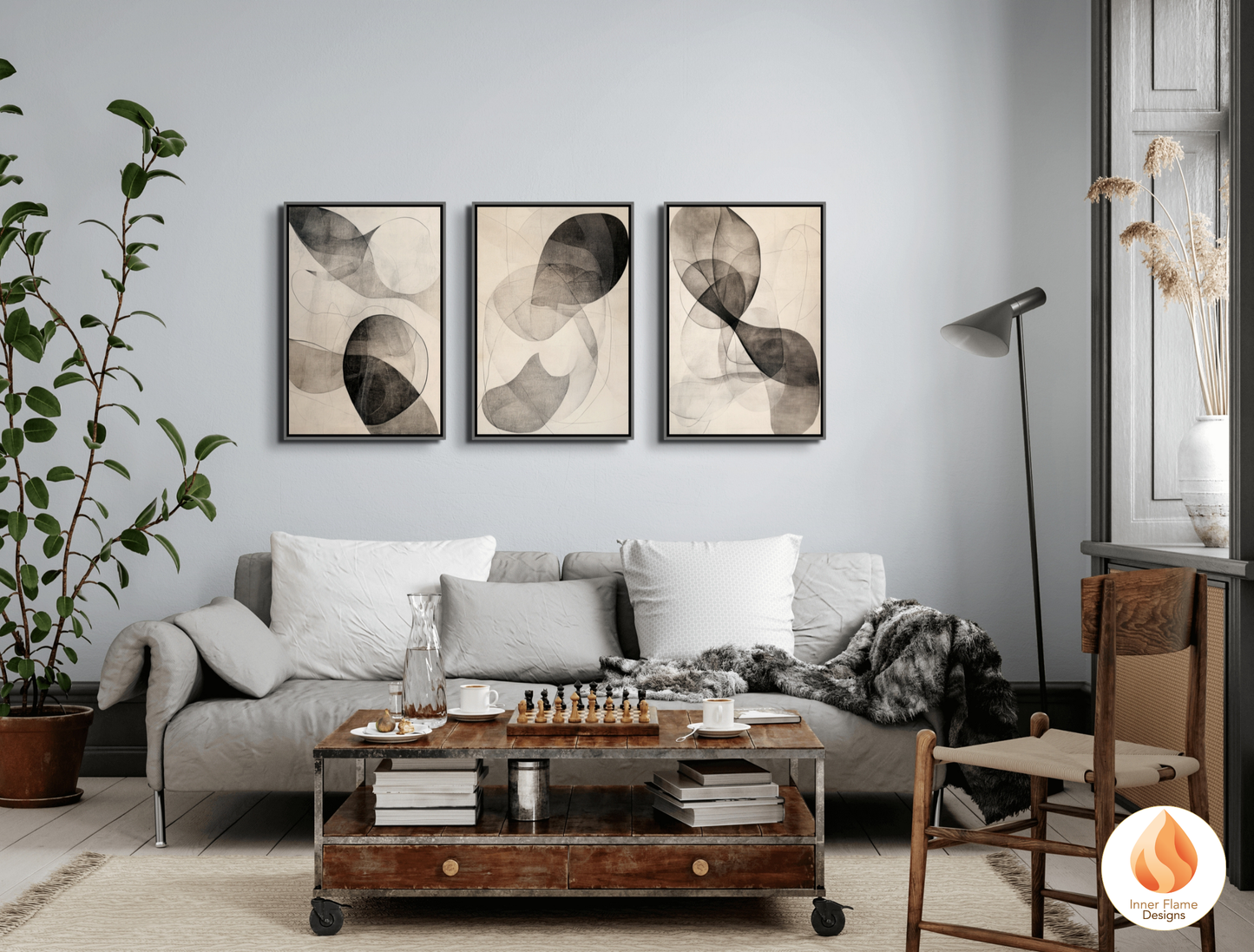 Serene Line Art for Modern Home Design | Triptych Artwork