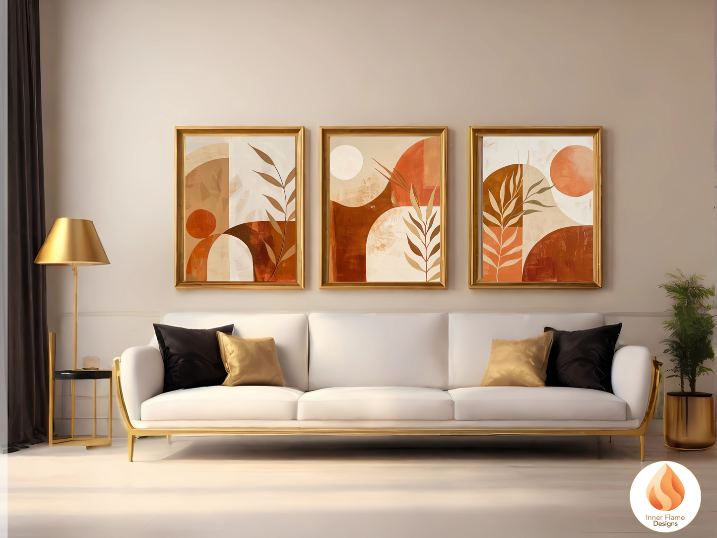 Terracotta Boho Wall Art Décor for Modern Home Design | Triptych Artwork