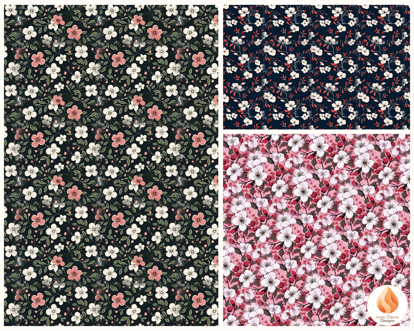 Japandi Rose Floral Surface Patterns | Seamless Patterns for Wallpaper, Textiles, Packaging and Digital Designs