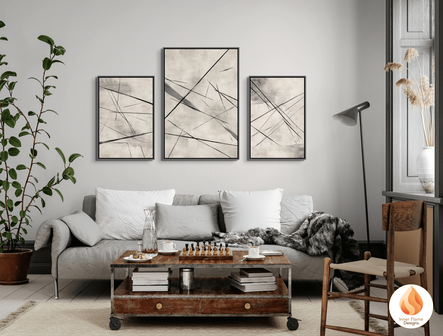 Linear Line Art for Modern Home Design | Triptych Artwork