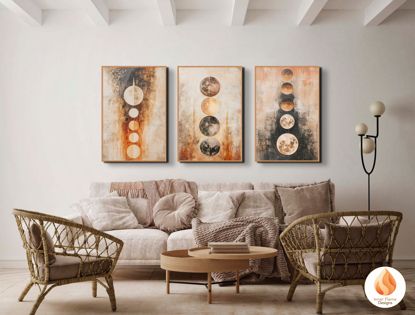 Cosmic Boho Wall Art Décor for Modern Home Design | Triptych Artwork (Series 1)