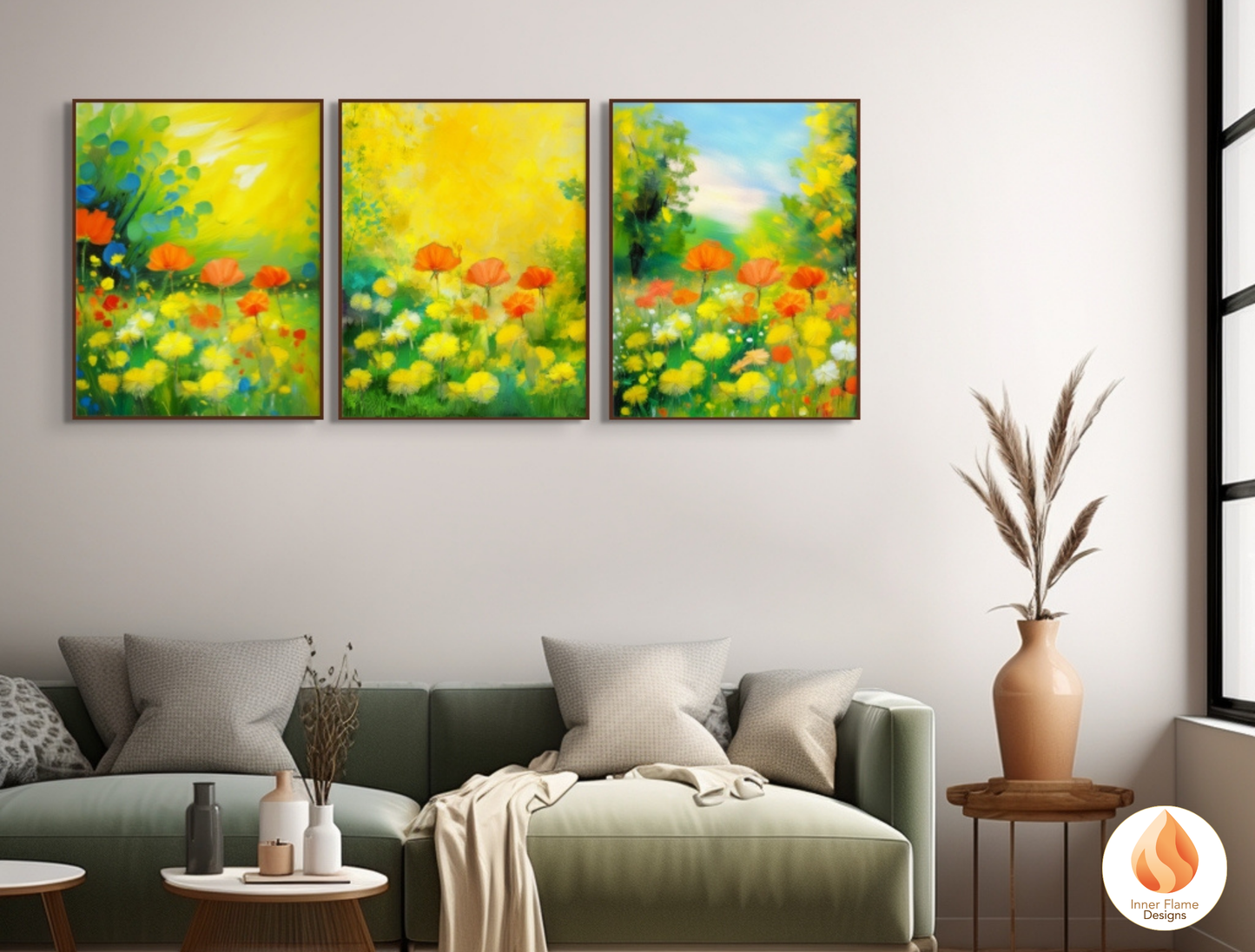 Cheerful Flower Artwork for Modern Home Design | Triptych Artwork