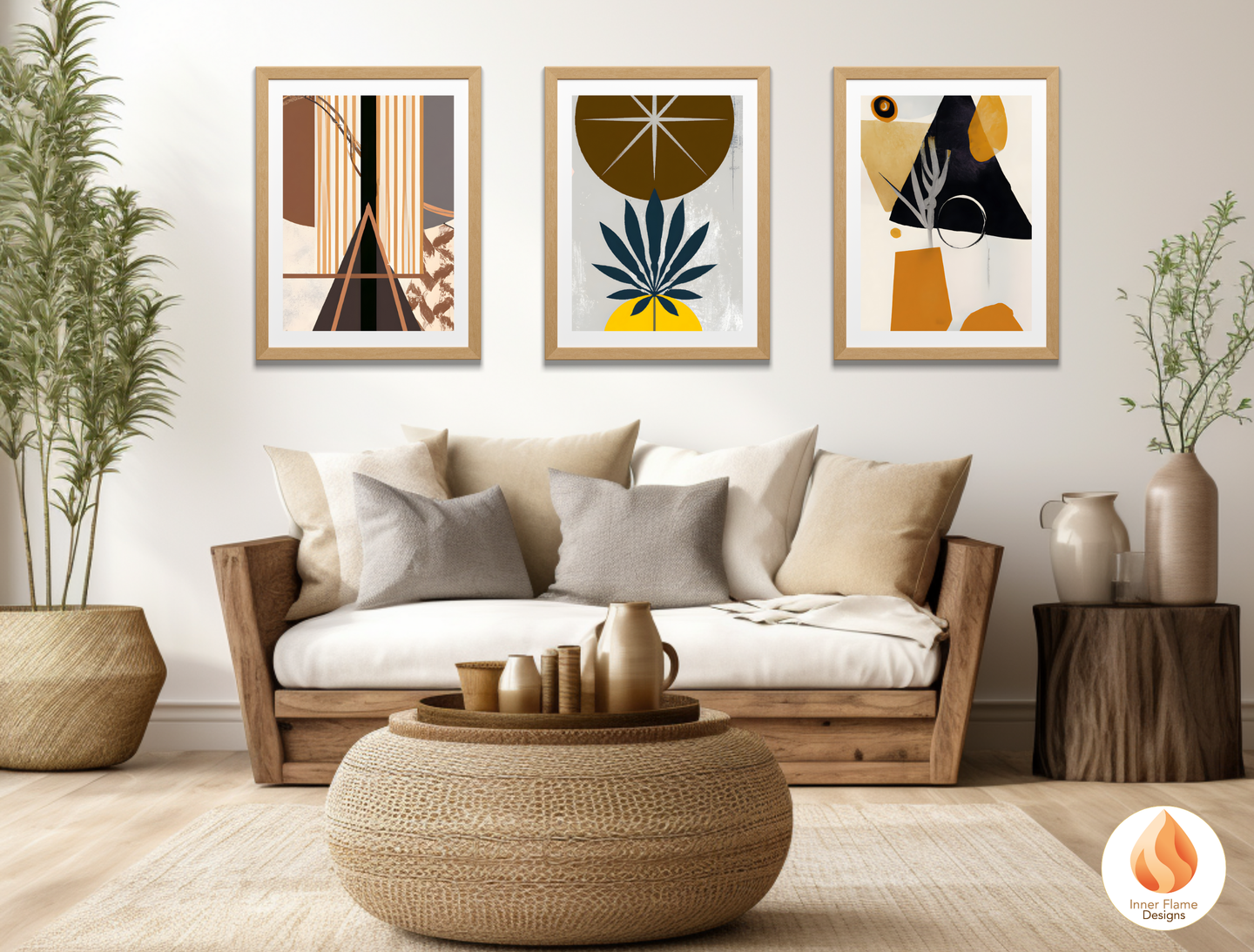 Eclectic Boho Wall Art Décor for Modern Home Design | Triptych Artwork (Series 2)