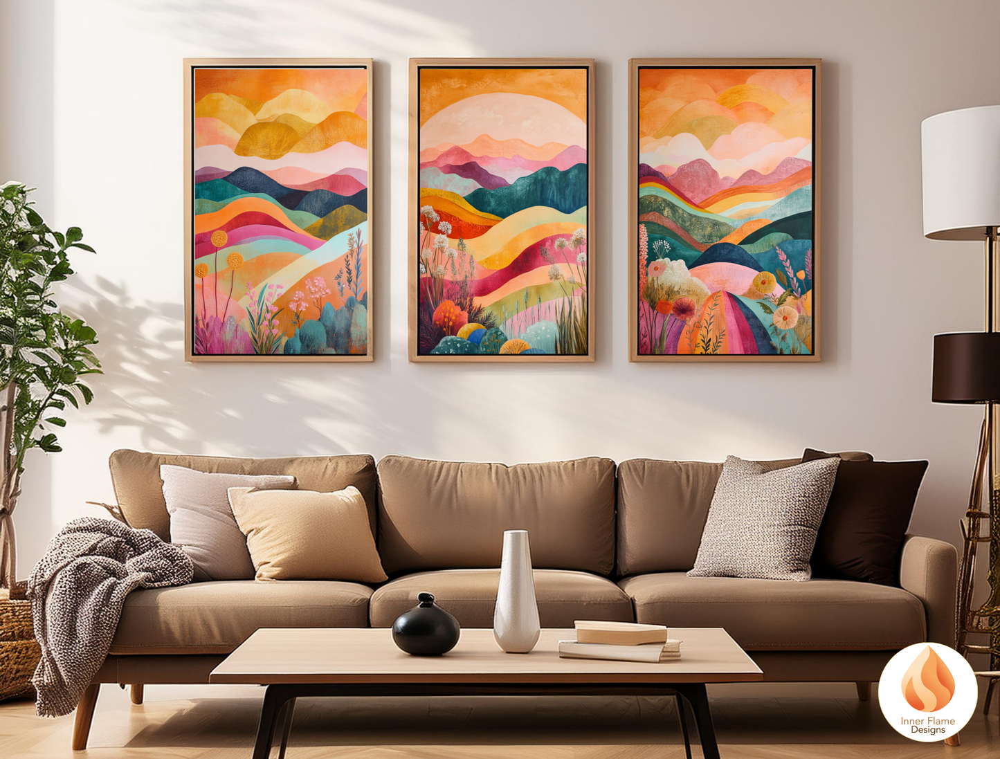 Dramatic Boho Wall Art Décor for Modern Home Design | Triptych Artwork (Series 1)