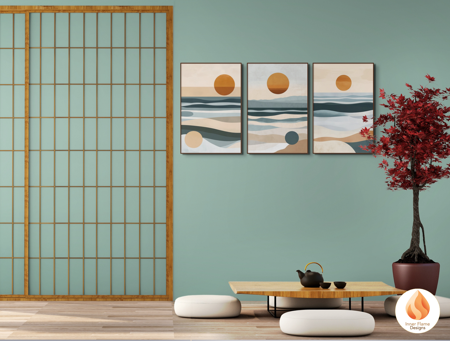 Serene Japandi Art for Modern Home Design | Triptych Artwork