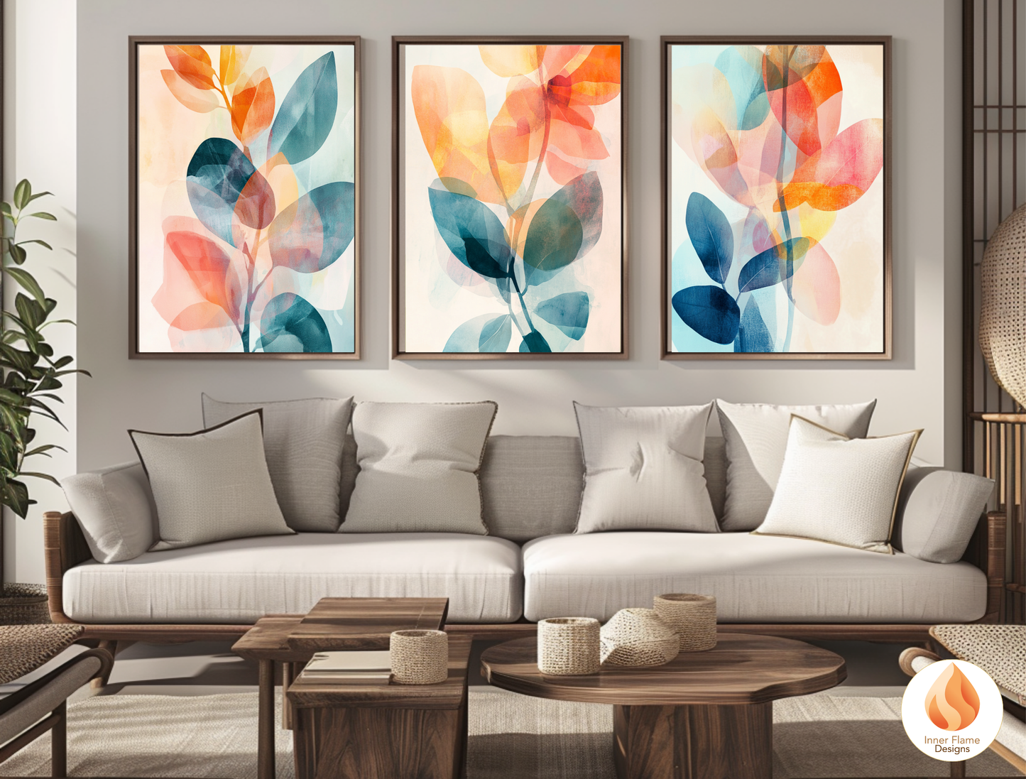 Refreshing Flower Artwork for Modern Home Design | Triptych Artwork