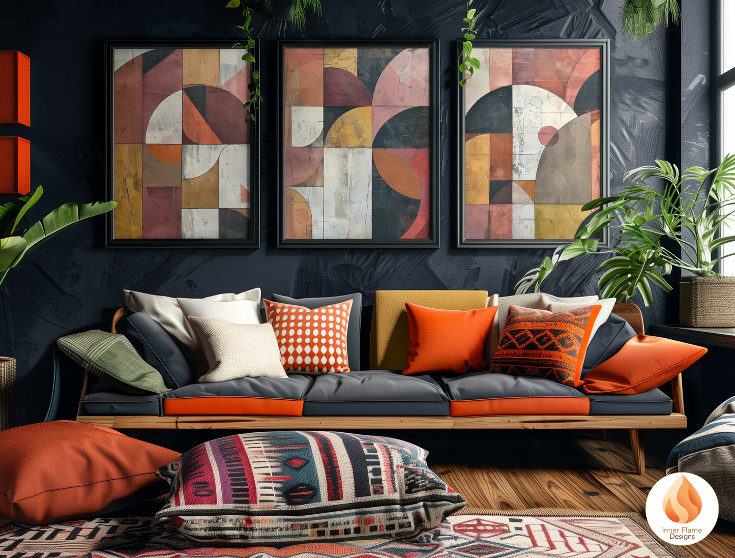 Bold Geometric Artwork for Modern Home Design | Triptych Artwork