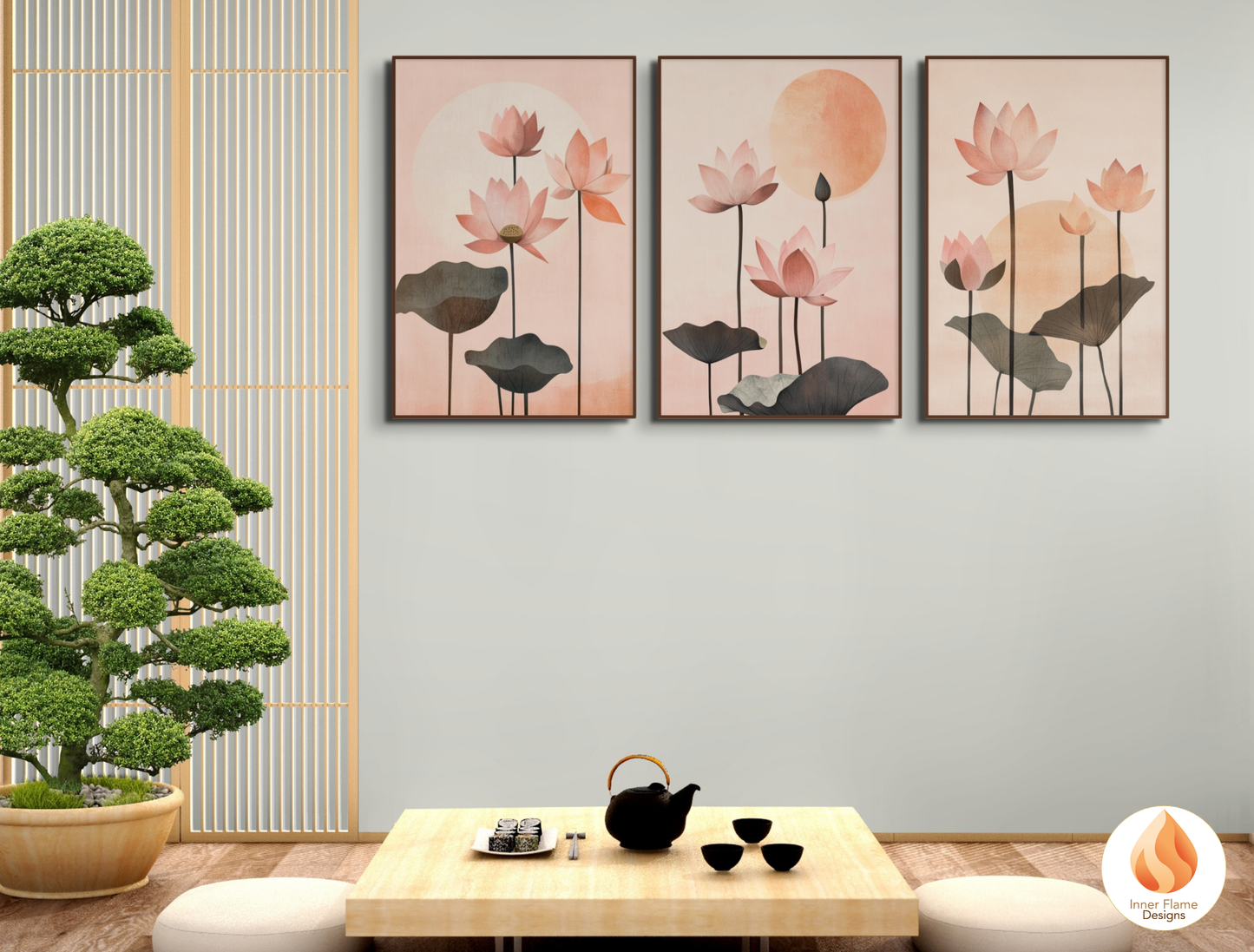 Exquisite Japandi Art for Modern Home Design | Triptych Artwork