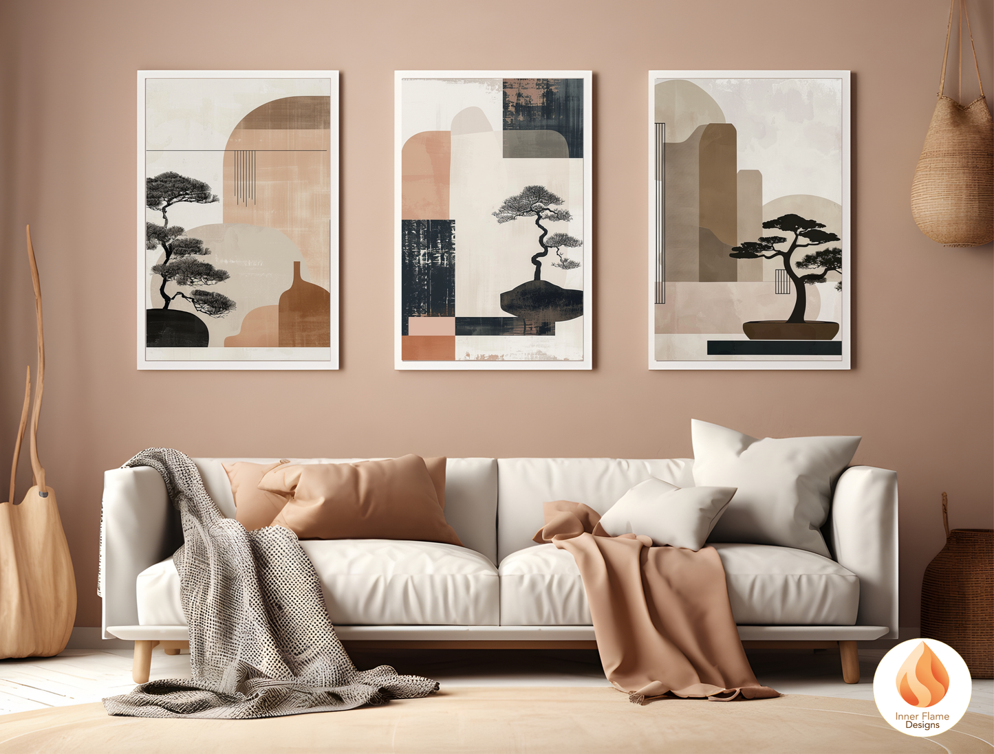 Elegant Japandi Art for Modern Home Design | Triptych Artwork