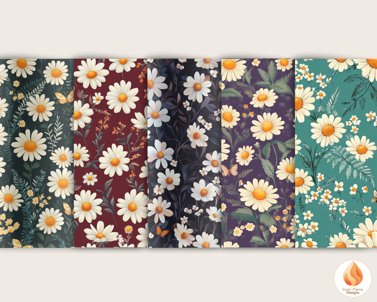 Dynamic Daisy Floral Surface Patterns | Seamless Patterns for Wallpaper, Textiles, Packaging and Digital Designs