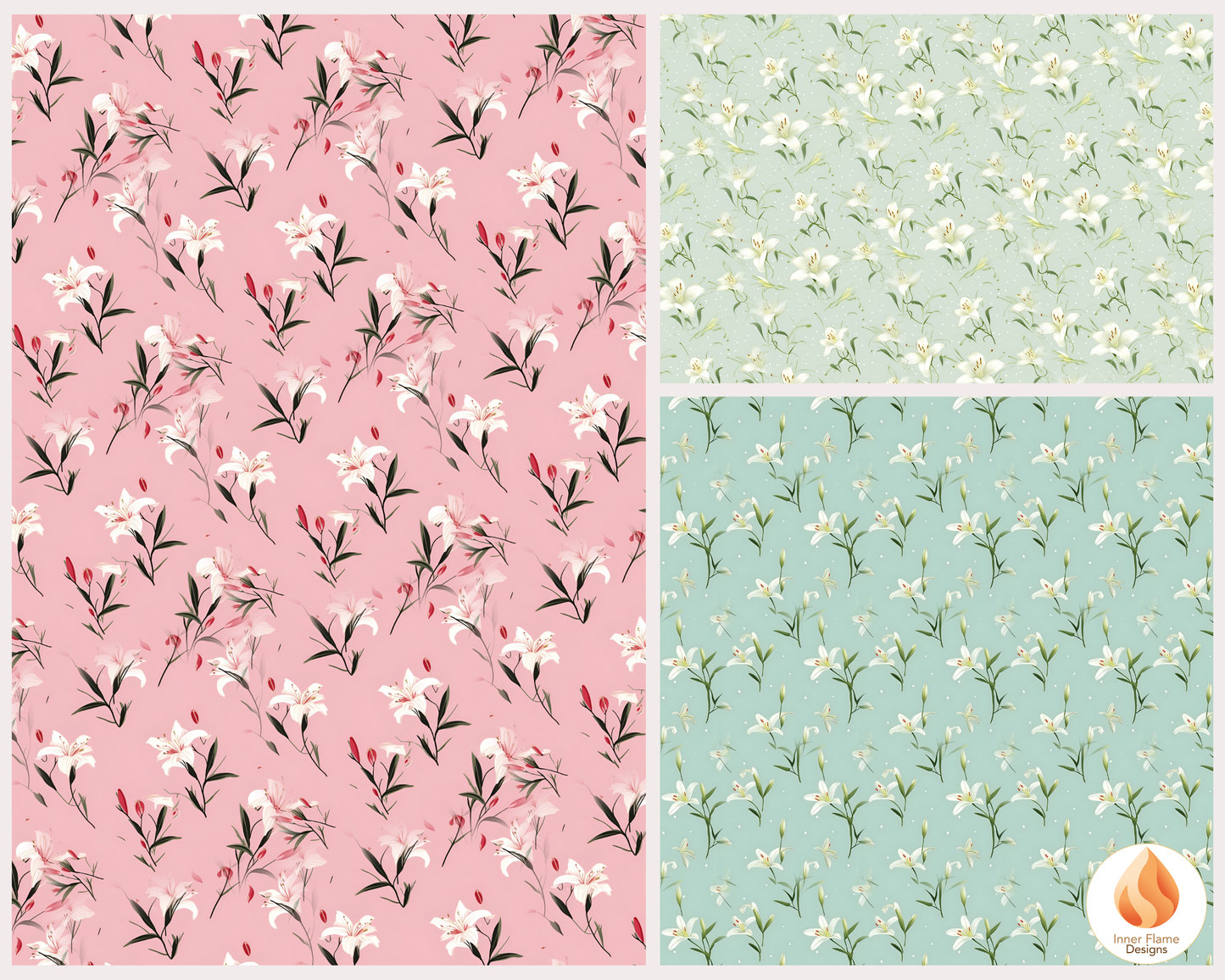Japandi Lily Floral Surface Patterns | Seamless Patterns for Wallpaper, Textiles, Packaging and Digital Designs