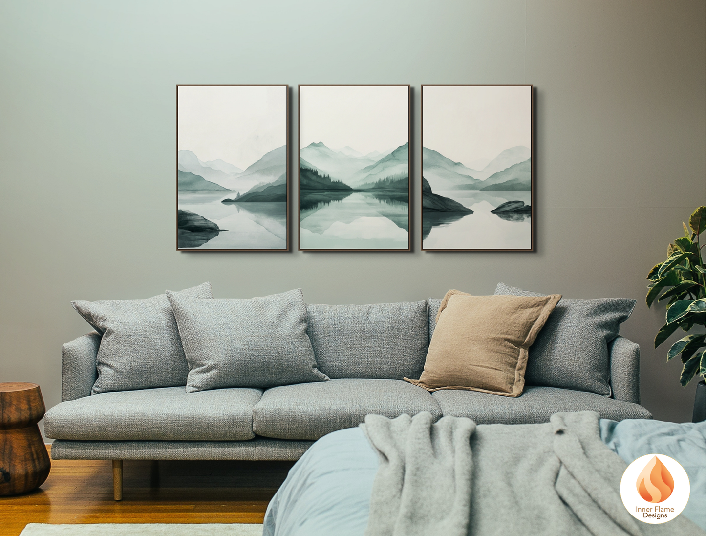 Reflective Japandi Art for Modern Home Design | Triptych Artwork