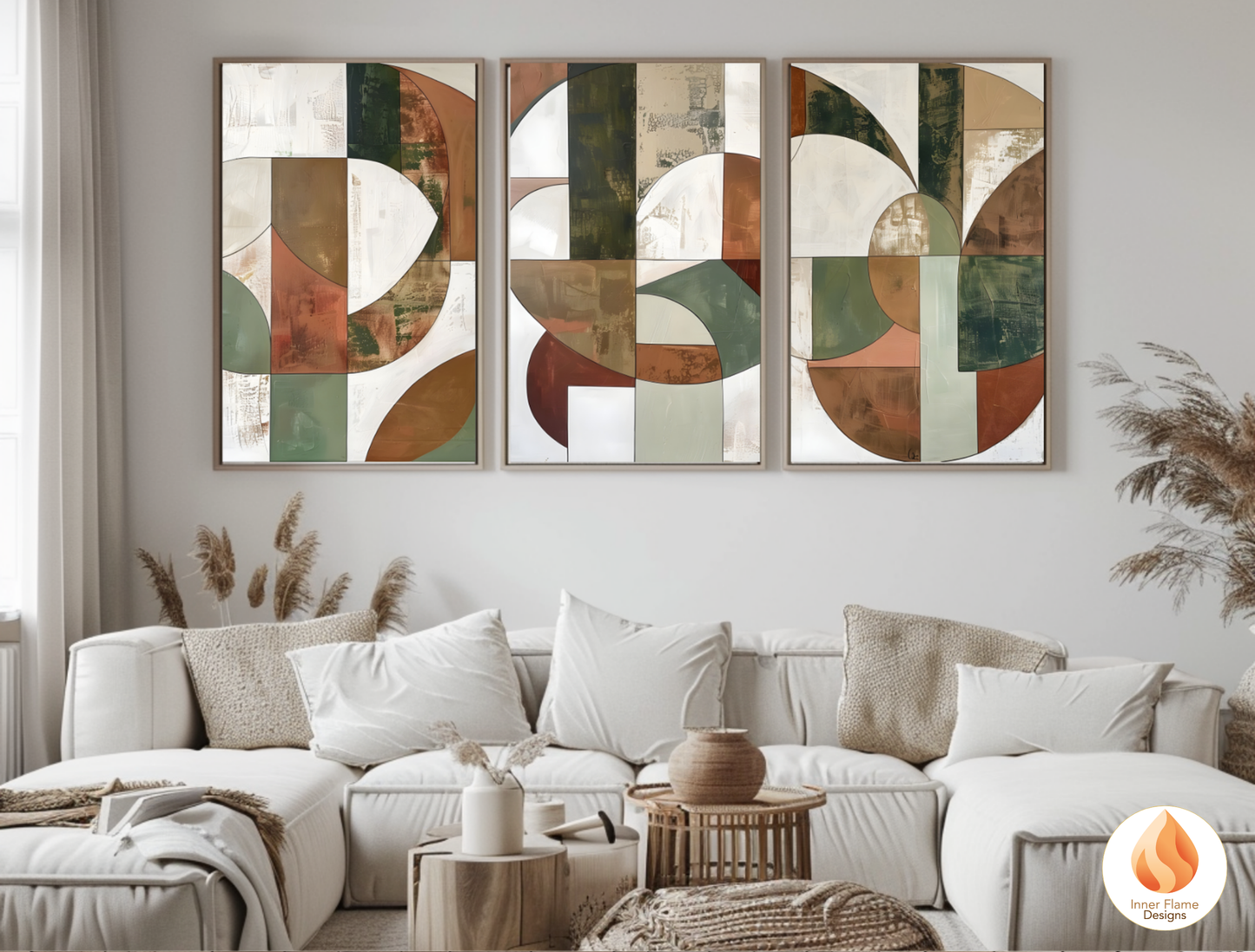 Organic Geometric Artwork for Modern Home Design | Triptych Artwork