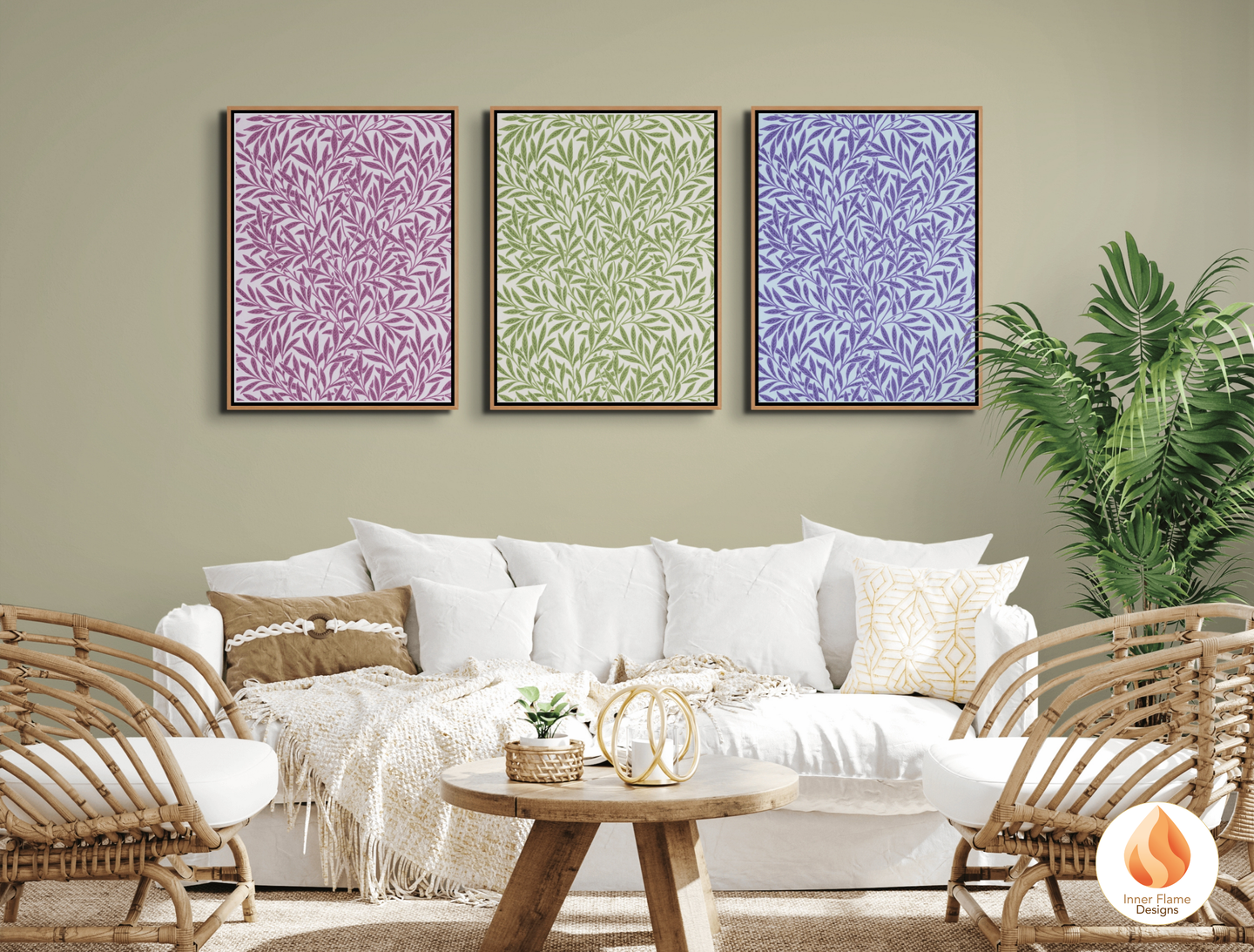 William Morris Inspired Designs - "Willow" | Abstract Botanical Art for Modern Home Design | Triptych Artwork