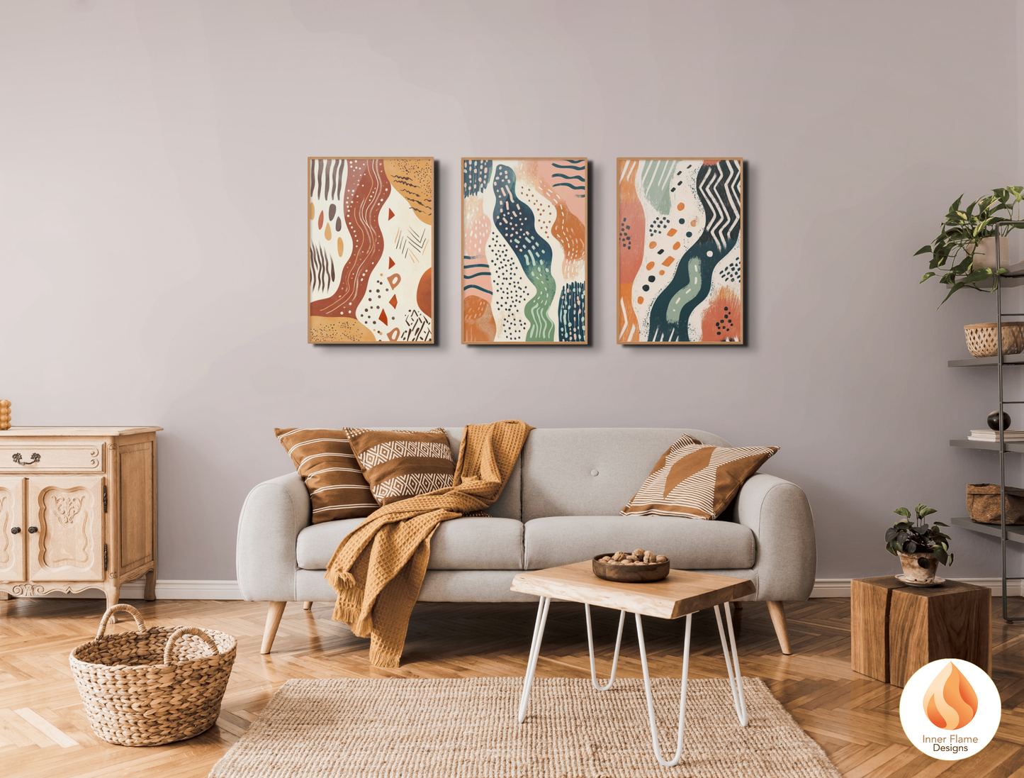 Primitive Boho Wall Art Décor for Modern Home Design | Triptych Artwork