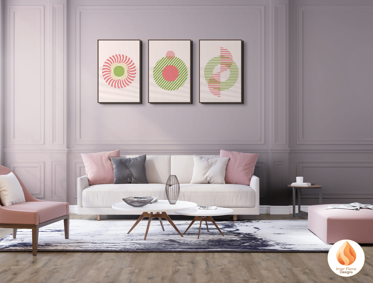 Playful Geometric Artwork for Modern Home Design | Triptych Artwork