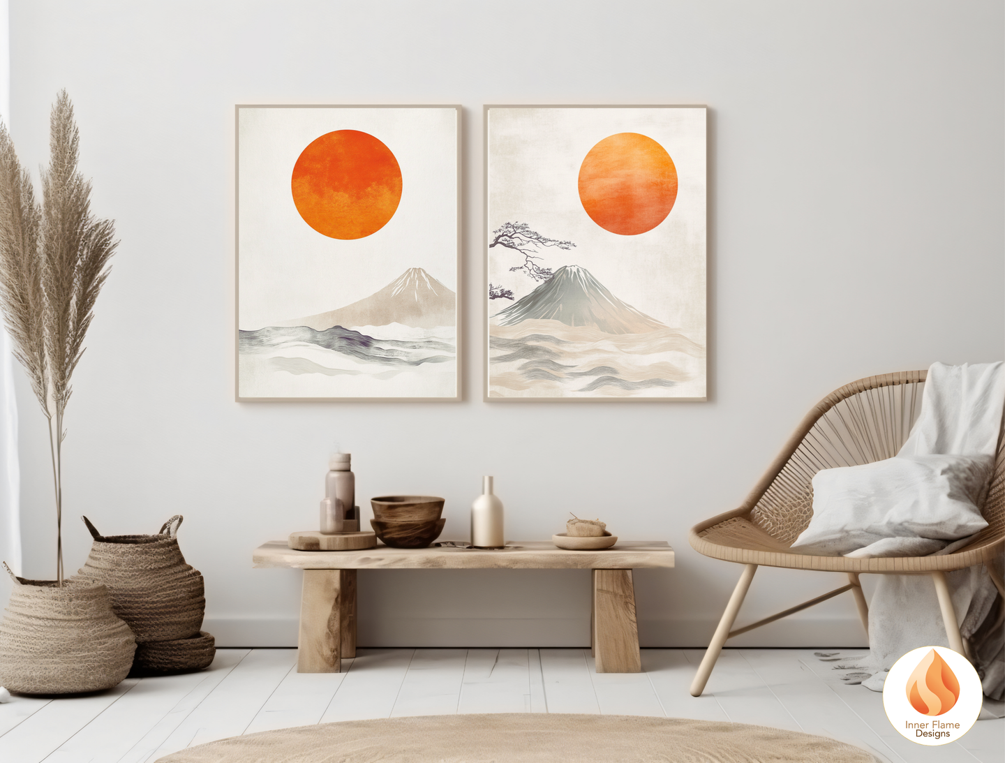 Harmonious Japandi Art for Modern Home Design | Diptych Artwork (Series 2)