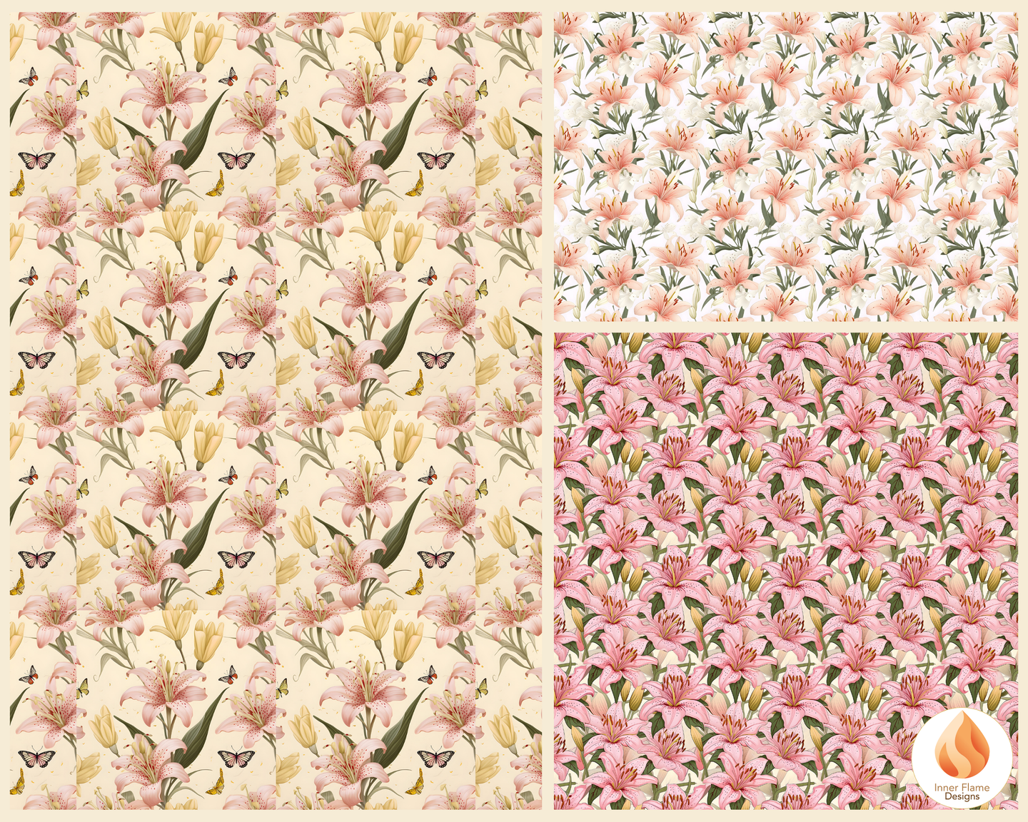 Spring Lily Floral Surface Patterns | Seamless Patterns for Wallpaper, Textiles, Packaging and Digital Designs