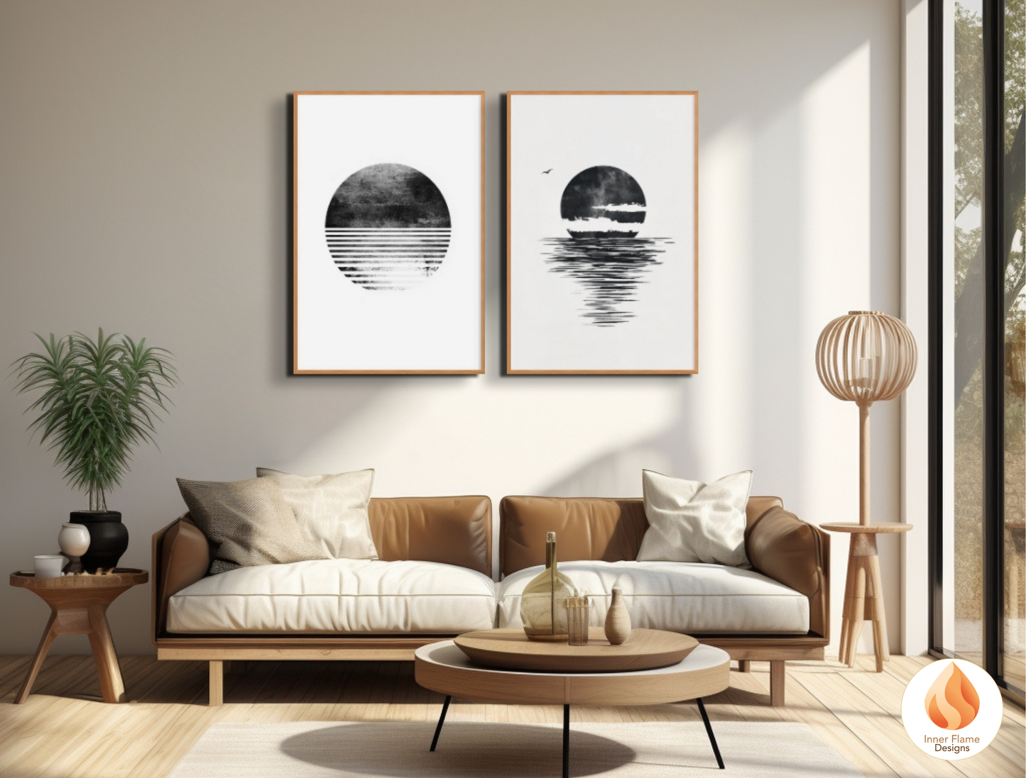 Monochromatic Japandi Art for Modern Home Design | Diptych Artwork
