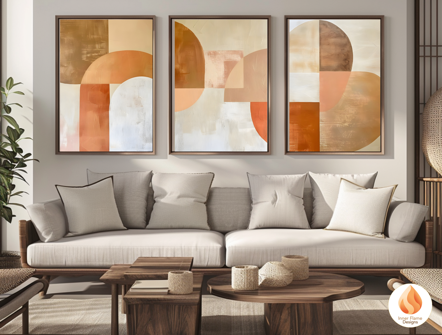 Terracotta Geometric Artwork for Modern Home Design | Triptych Artwork