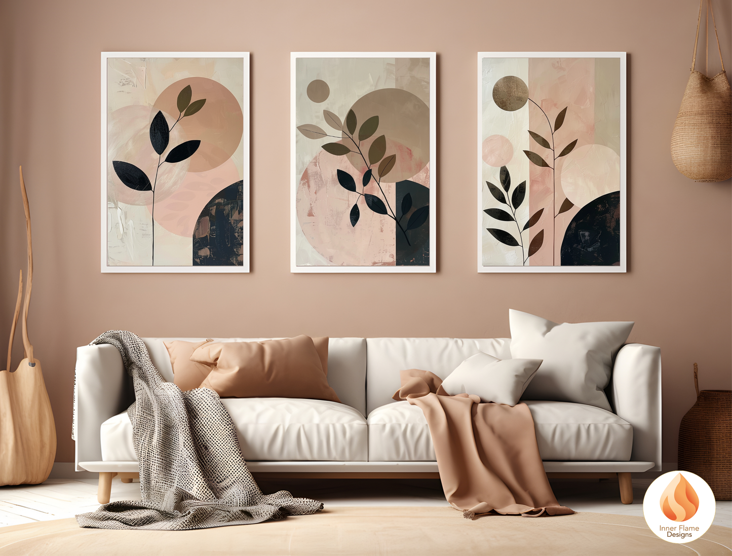 Charming Japandi Art for Modern Home Design | Triptych Artwork (Series 3)