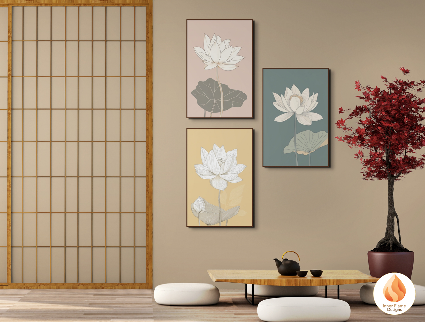 Subtle Japandi Art for Modern Home Design | Triptych Artwork (Series 2)
