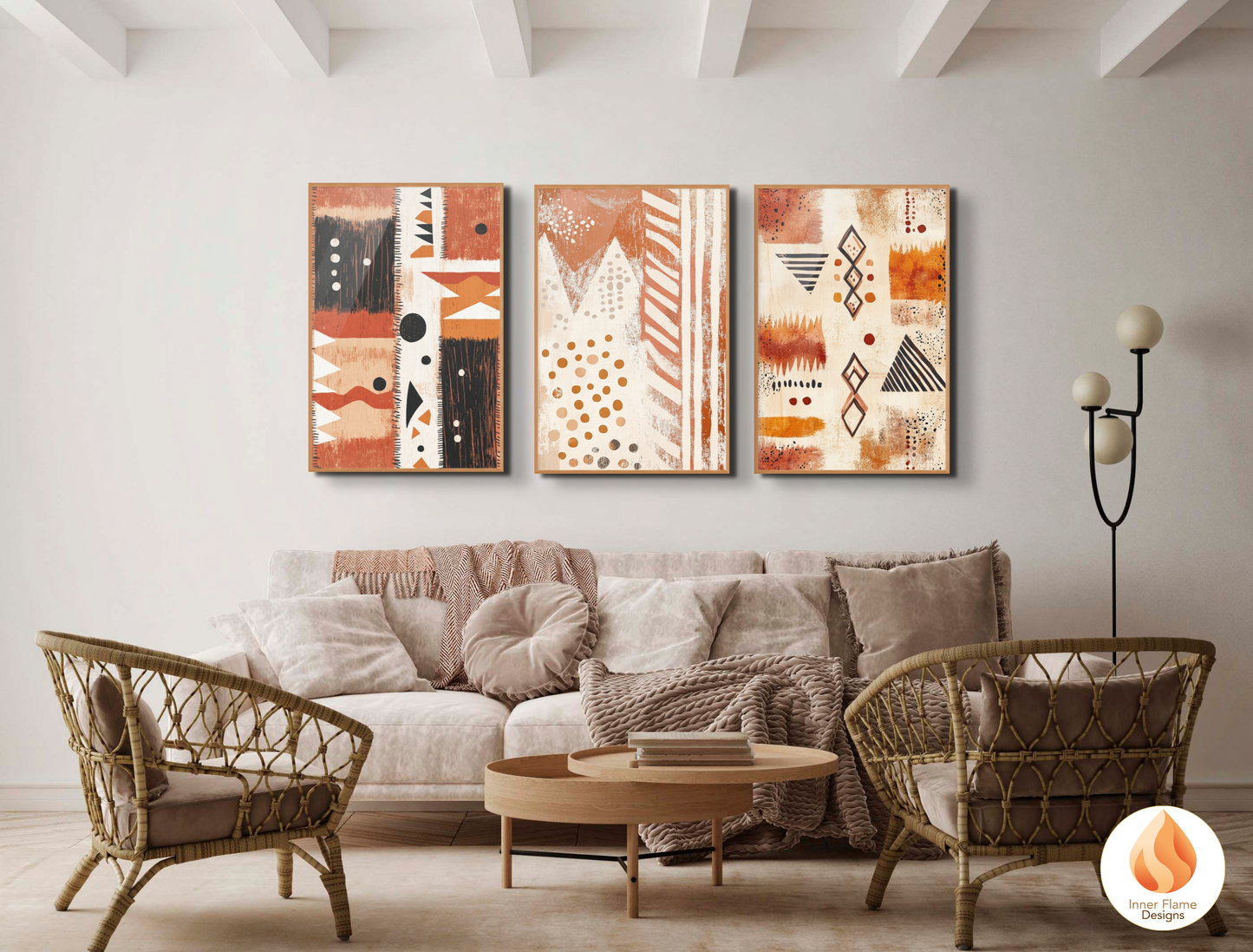 Tribal Boho Wall Art Décor for Modern Home Design | Triptych Artwork