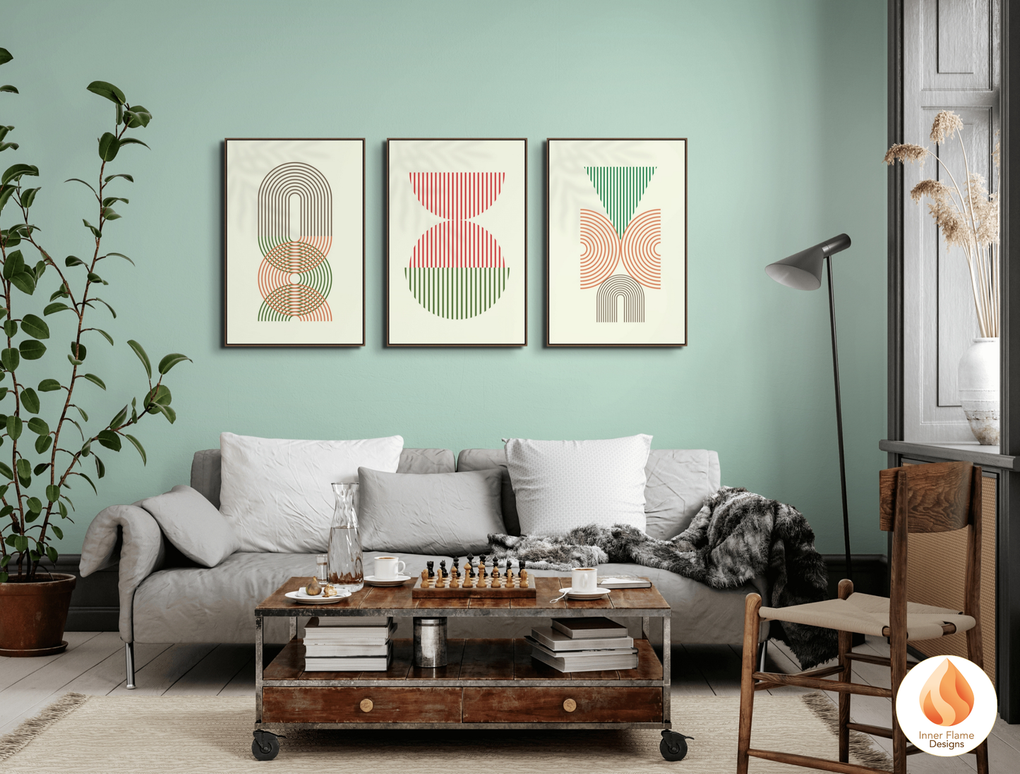 Spirited Geometric Artwork for Modern Home Design | Triptych Artwork
