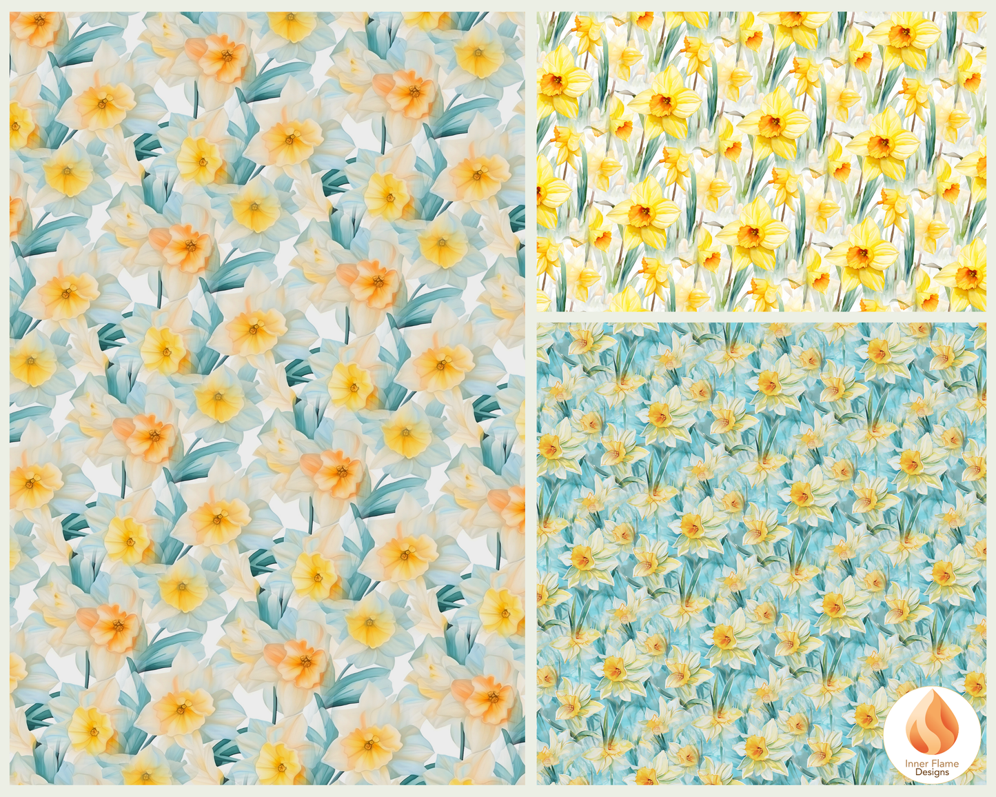 Watercolour Daffodil Floral Surface Patterns | Seamless Patterns for Wallpaper, Textiles, Packaging and Digital Designs