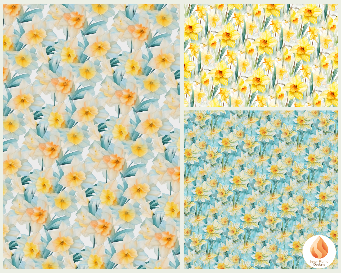 Watercolour Daffodil Floral Surface Patterns | Seamless Patterns for Wallpaper, Textiles, Packaging and Digital Designs