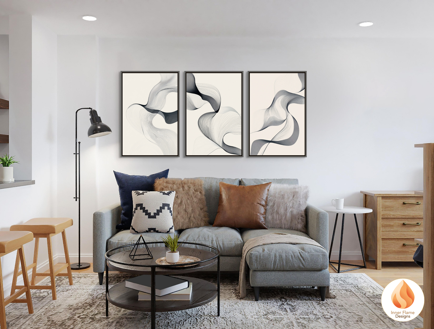Flowing Line Art for Modern Home Design | Triptych Artwork