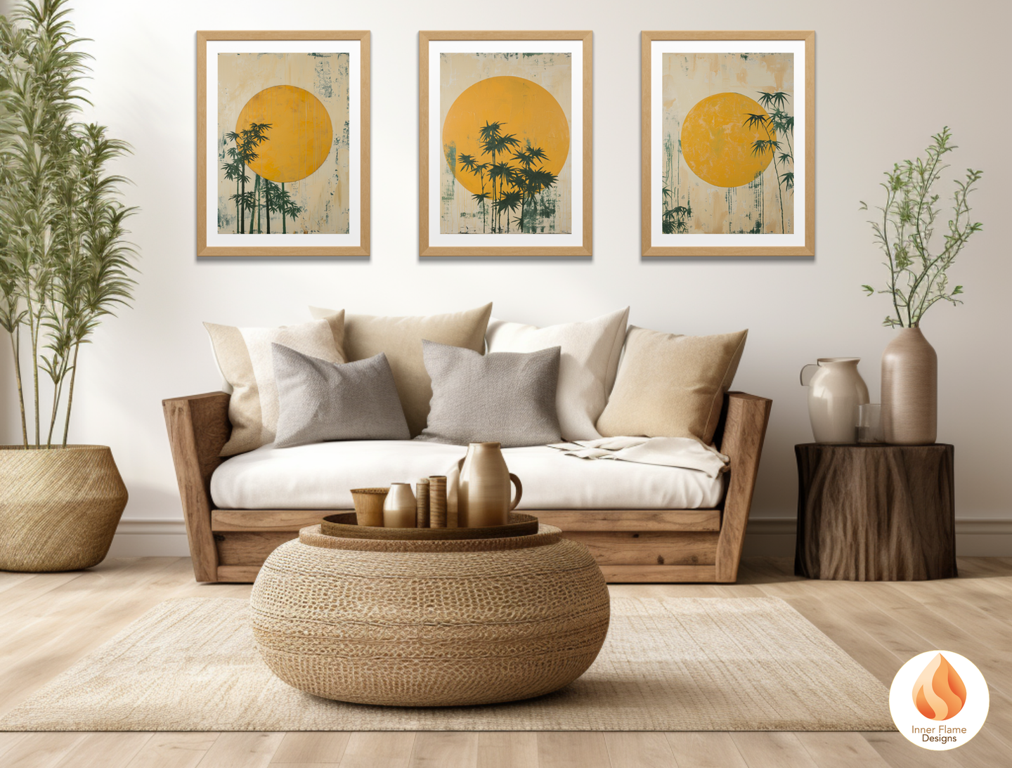Tranquil Japandi Art for Modern Home Design | Triptych Artwork (Series 1)