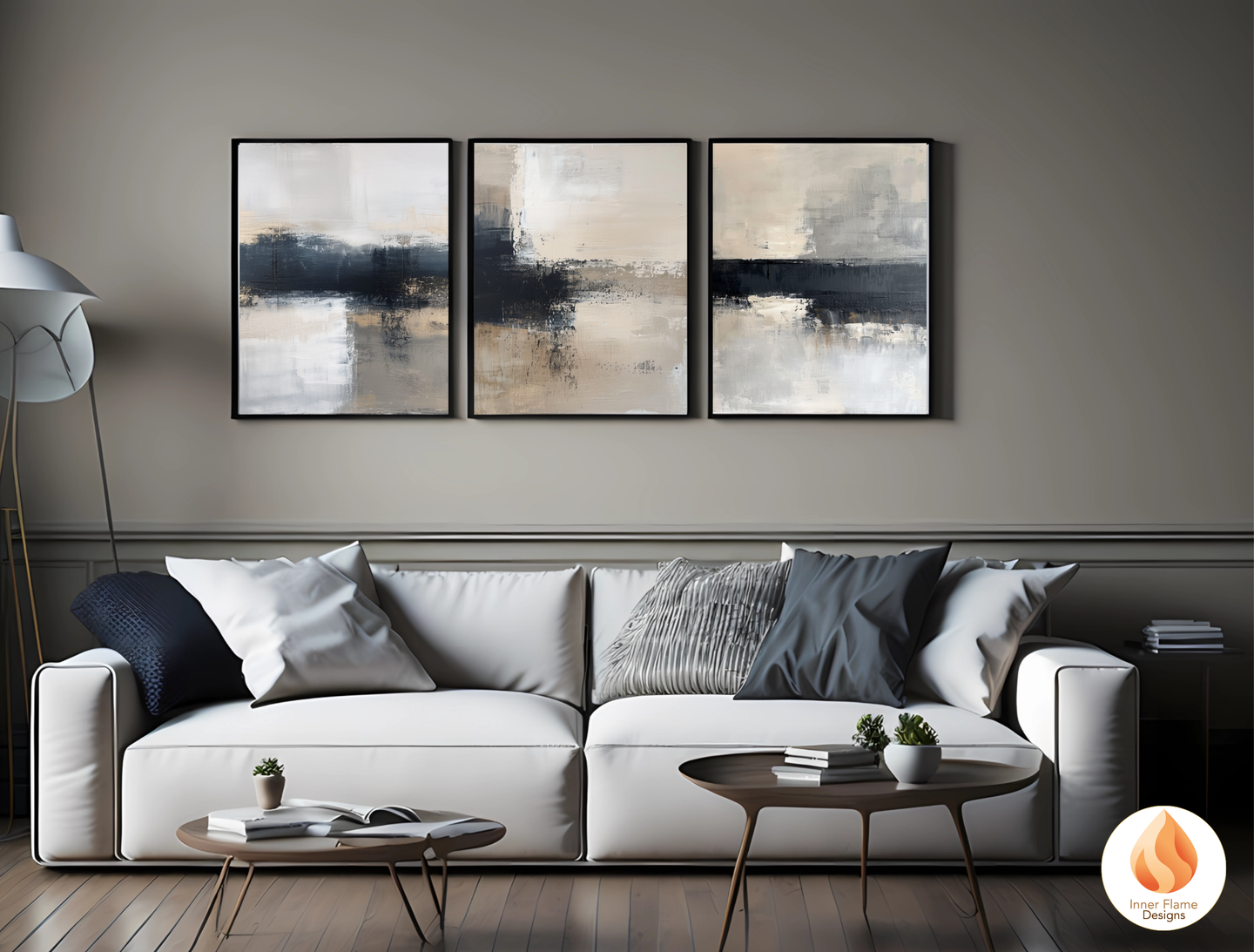 MonochromaticMinimalist Art for Modern Home Design | Triptych Artwork