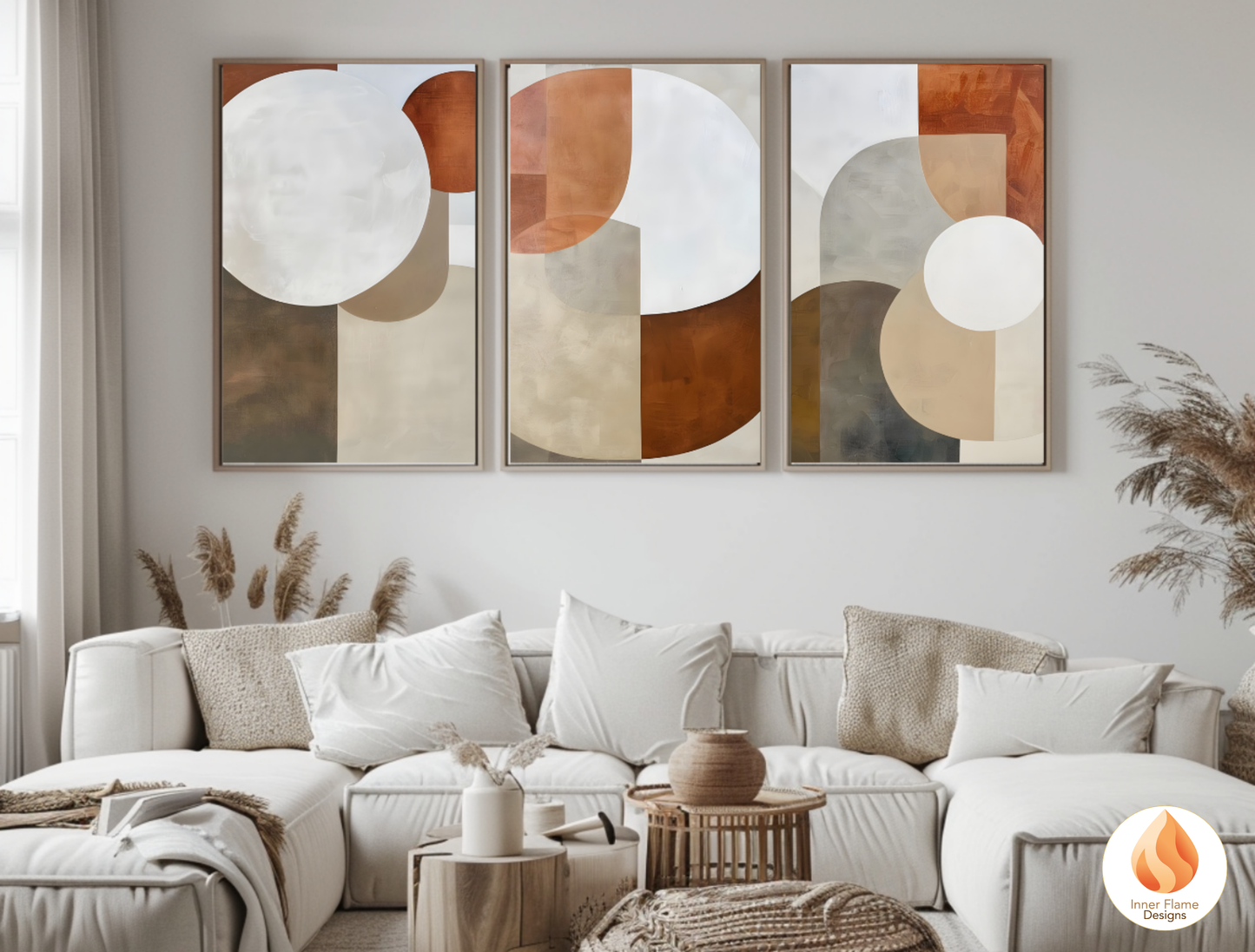 Earthy Geometric Artwork for Modern Home Design | Triptych Artwork