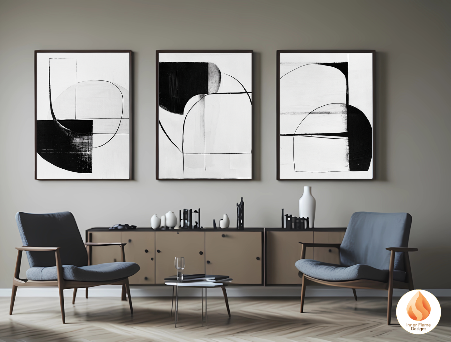 Monochromatic Line Art for Modern Home Design | Triptych Artwork (Series 1)