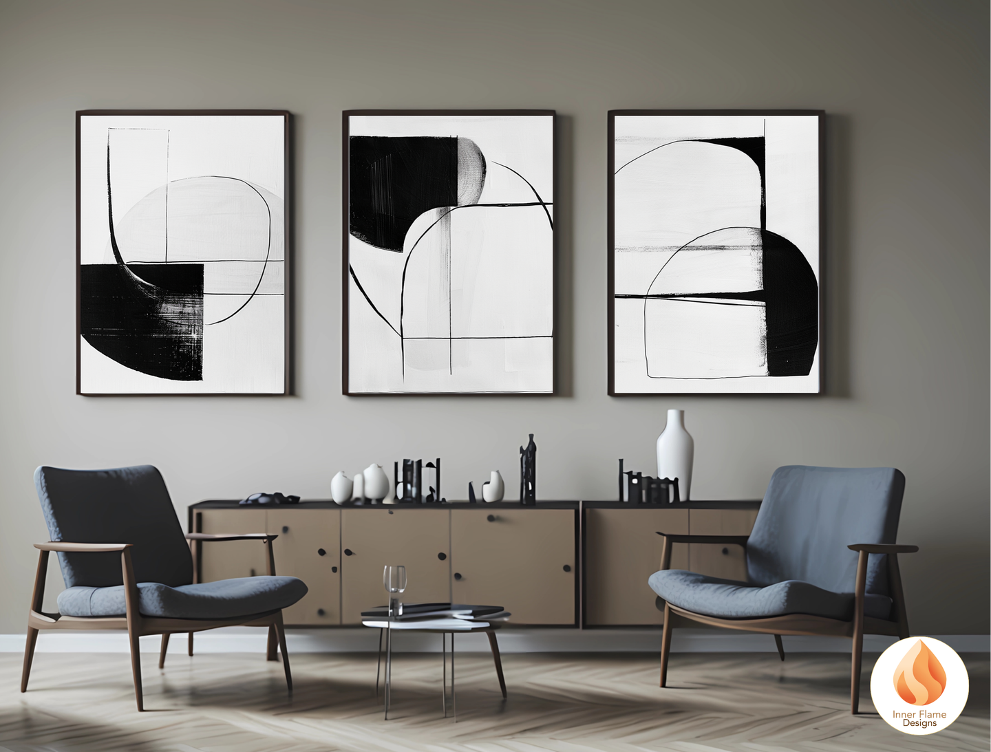 Monochromatic Line Art for Modern Home Design | Triptych Artwork (Series 1)