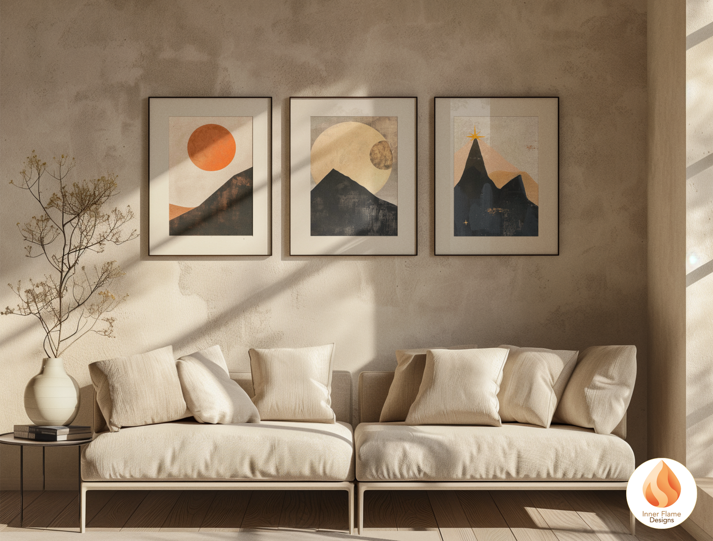 Ethereal Japandi Art for Modern Home Design | Triptych Artwork (Series 2)