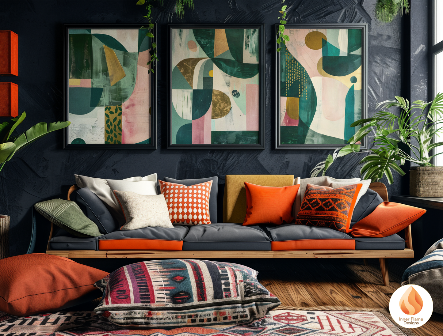Eclectic Geometric Artwork for Modern Home Design | Triptych Artwork