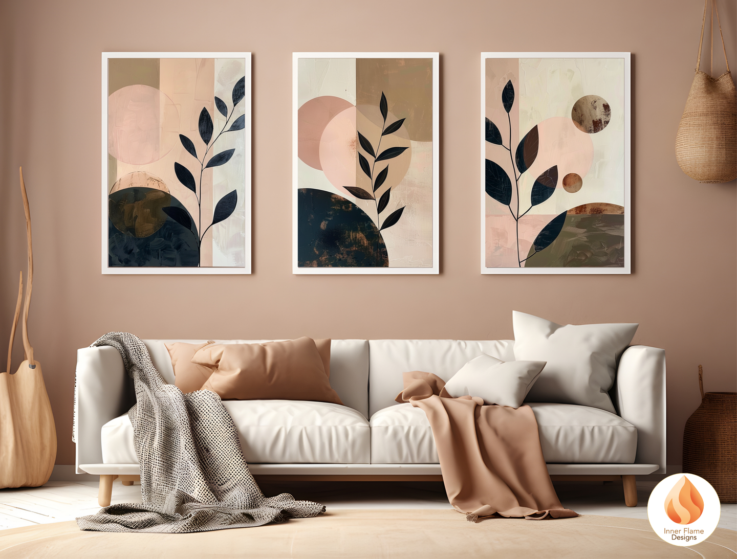 Charming Japandi Art for Modern Home Design | Triptych Artwork (Series 4)