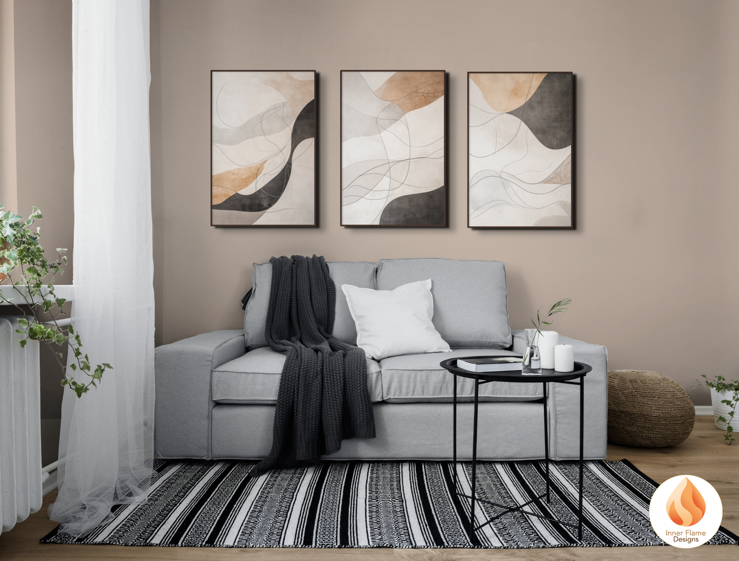 Neutral Line Art for Modern Home Design | Triptych Artwork