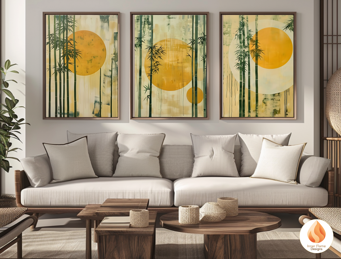 Tranquil Japandi Art for Modern Home Design | Triptych Artwork (Series 3)