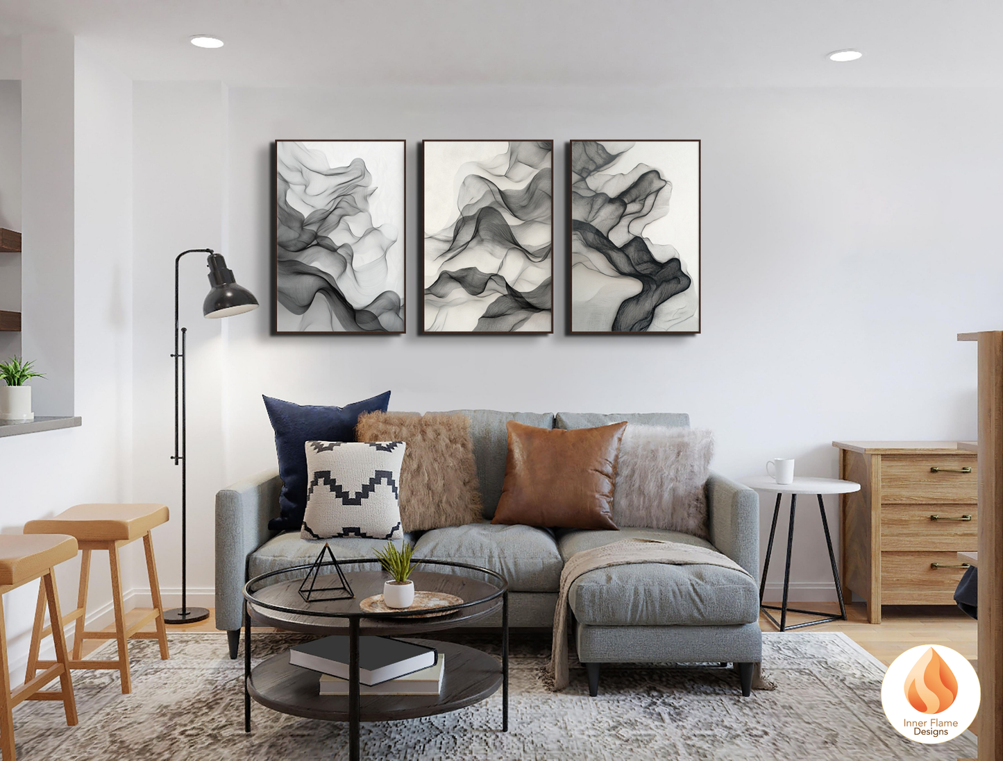 Intricate Line Art for Modern Home Design | Triptych Artwork