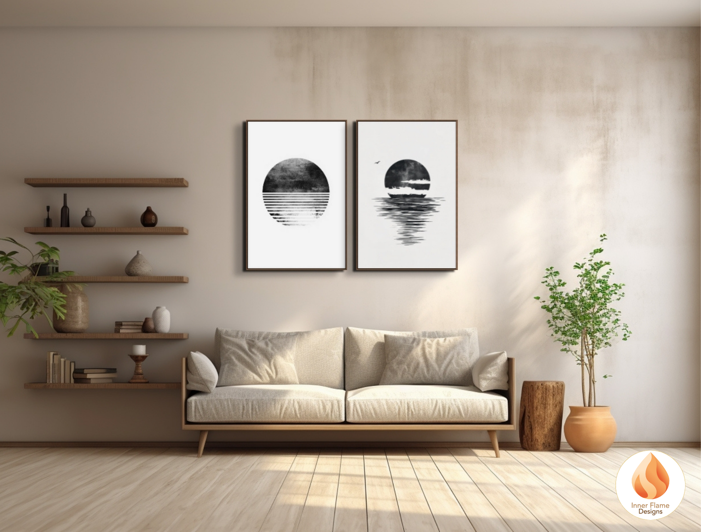 Monochromatic Japandi Art for Modern Home Design | Diptych Artwork