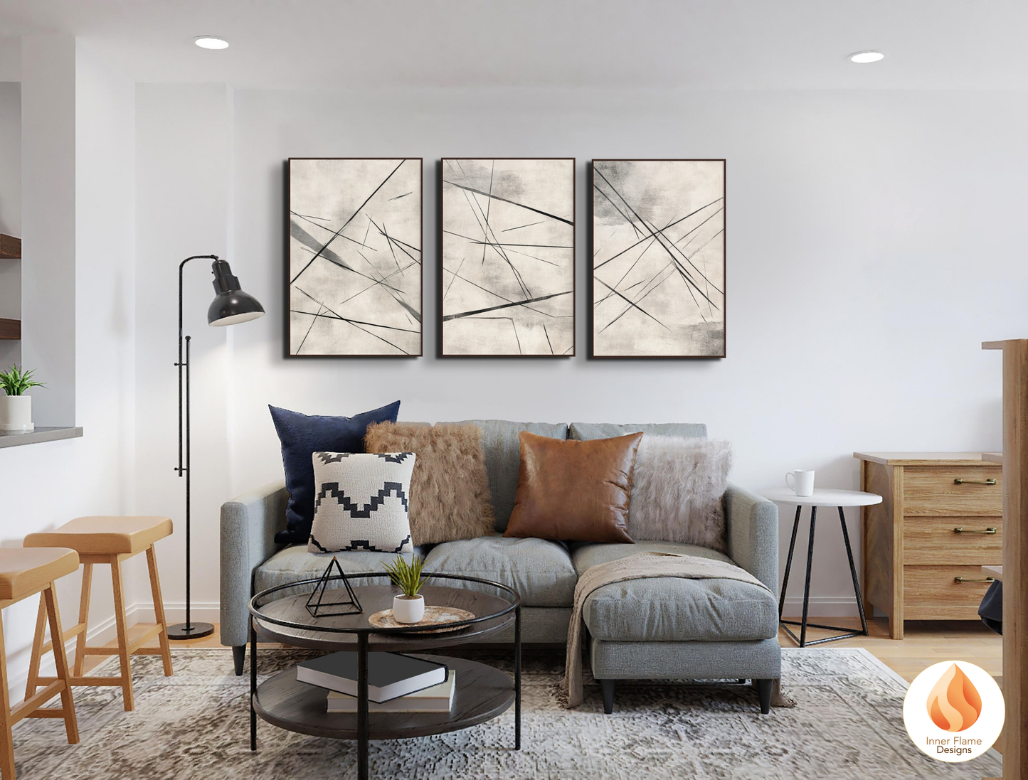 Linear Line Art for Modern Home Design | Triptych Artwork