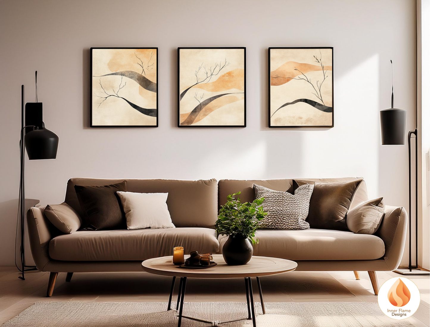 Refined Japandi Art for Modern Home Design | Triptych Artwork