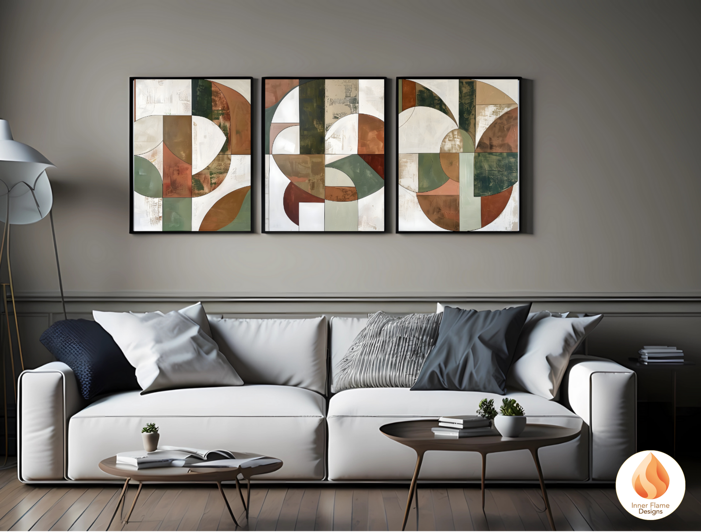 Organic Geometric Artwork for Modern Home Design | Triptych Artwork