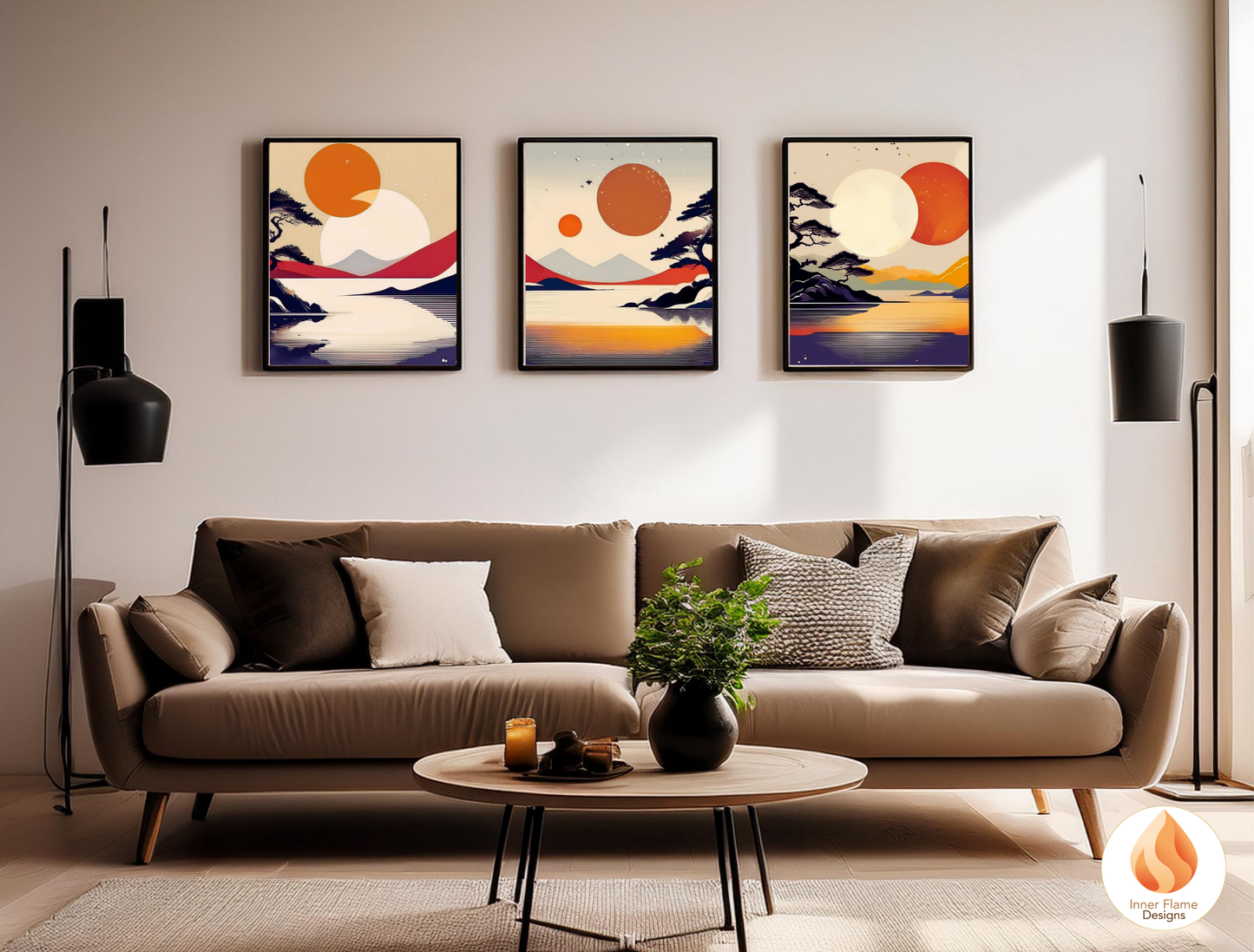 Striking Japandi Art for Modern Home Design | Triptych Artwork