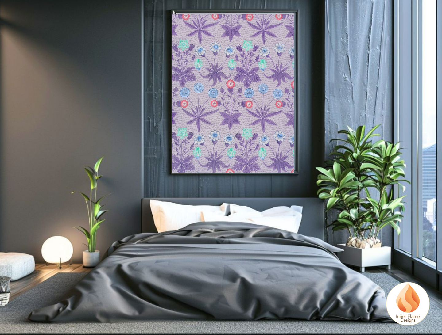 William Morris Inspired Designs - "Daisy" | Abstract Botanical Art for Modern Home Design | Triptych Artwork