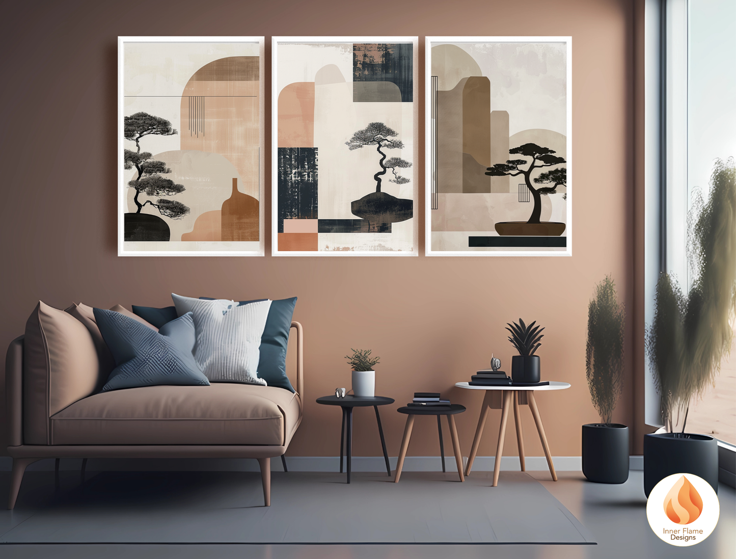 Elegant Japandi Art for Modern Home Design | Triptych Artwork